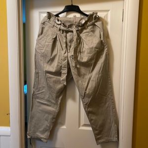 Stretch twill paper bag style khaki pants